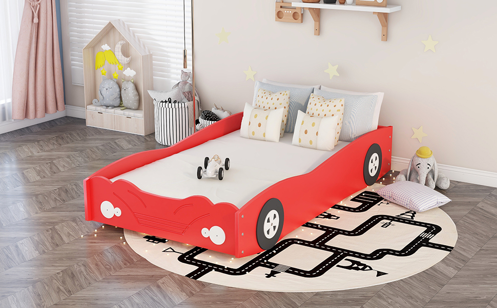 Twin Size Car-Shaped Platform Bed, Red - Atlantic Fine Furniture Melbourne FL