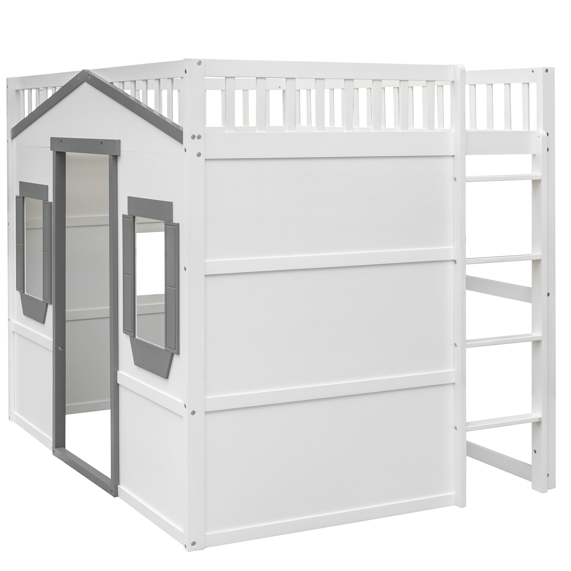 Full Size House Loft Bed With Ladder-White+Gray Frame - Atlantic Fine Furniture Melbourne FL
