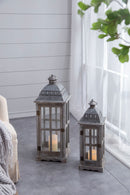 Wooden Candle Lantern Decorative, Hurricane Lantern Holder Decor For Indoor Outdoor, Home Garden Wedding - Gray