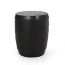 Outdoor Side Table With Lattice Design And Round Top - Black