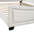 Full Size Upholstered Daybed with Cloud Shaped Headboard, Embedded Elegant Copper Nail Design, Beige