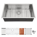 Undermount Kitchen Sink, Single Bowl With Ledge Workstation, 16 Gauge Stainless Steel - Brushed Nickel