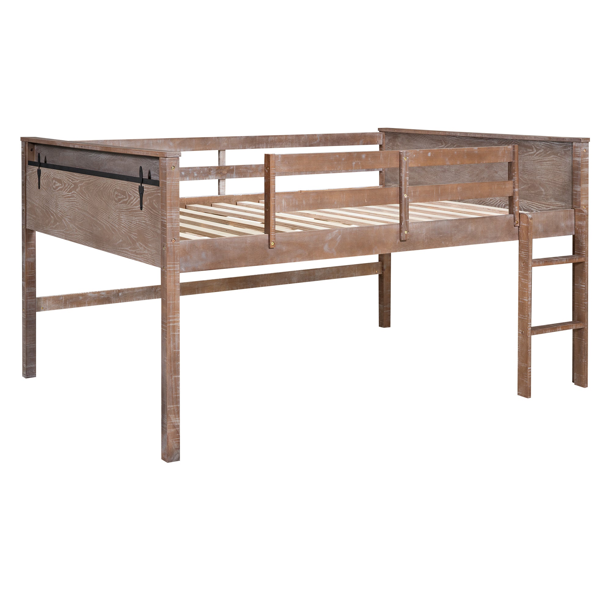 Wood Twin Size Loft Bed with Hanging Clothes Racks, White Rustic Natural - Atlantic Fine Furniture Melbourne FL