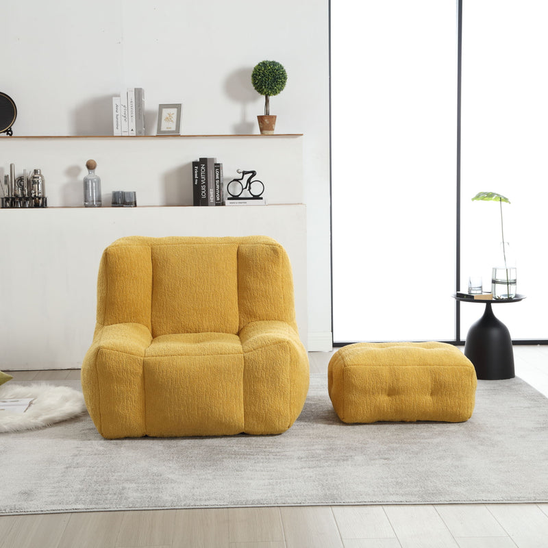Modern Indoor Fluffy Bean Bag Chair With Memory Foam And Ottoman, Super Soft