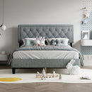 Queen size Panel Bed Frame with Adjustable Button-Tufted Headboard for Bedroom/Linen Upholstered/Wood Slat Support/Easy Assembly,Light Grey