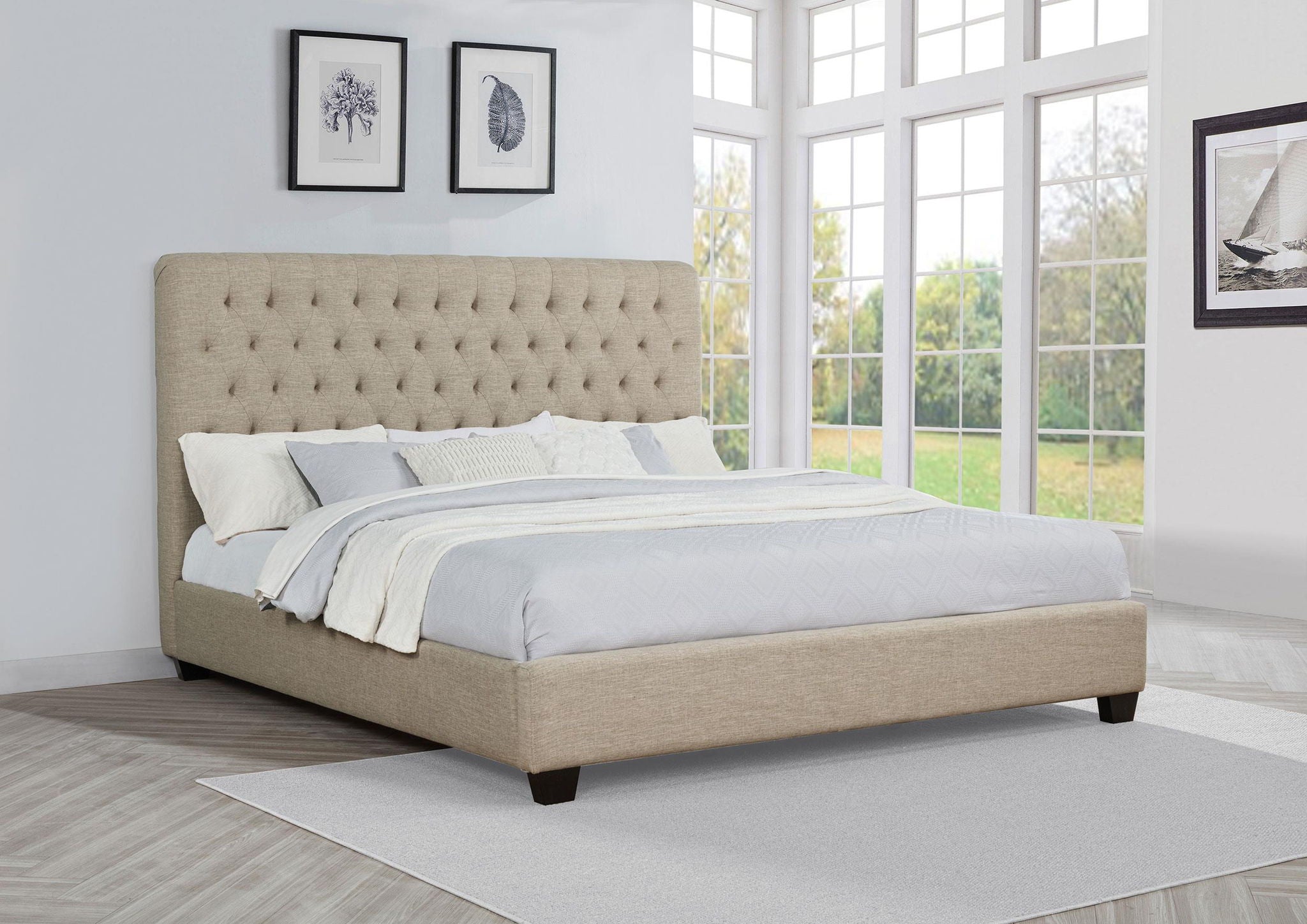 Chloe Upholstered Eastern King Panel Bed Oatmeal