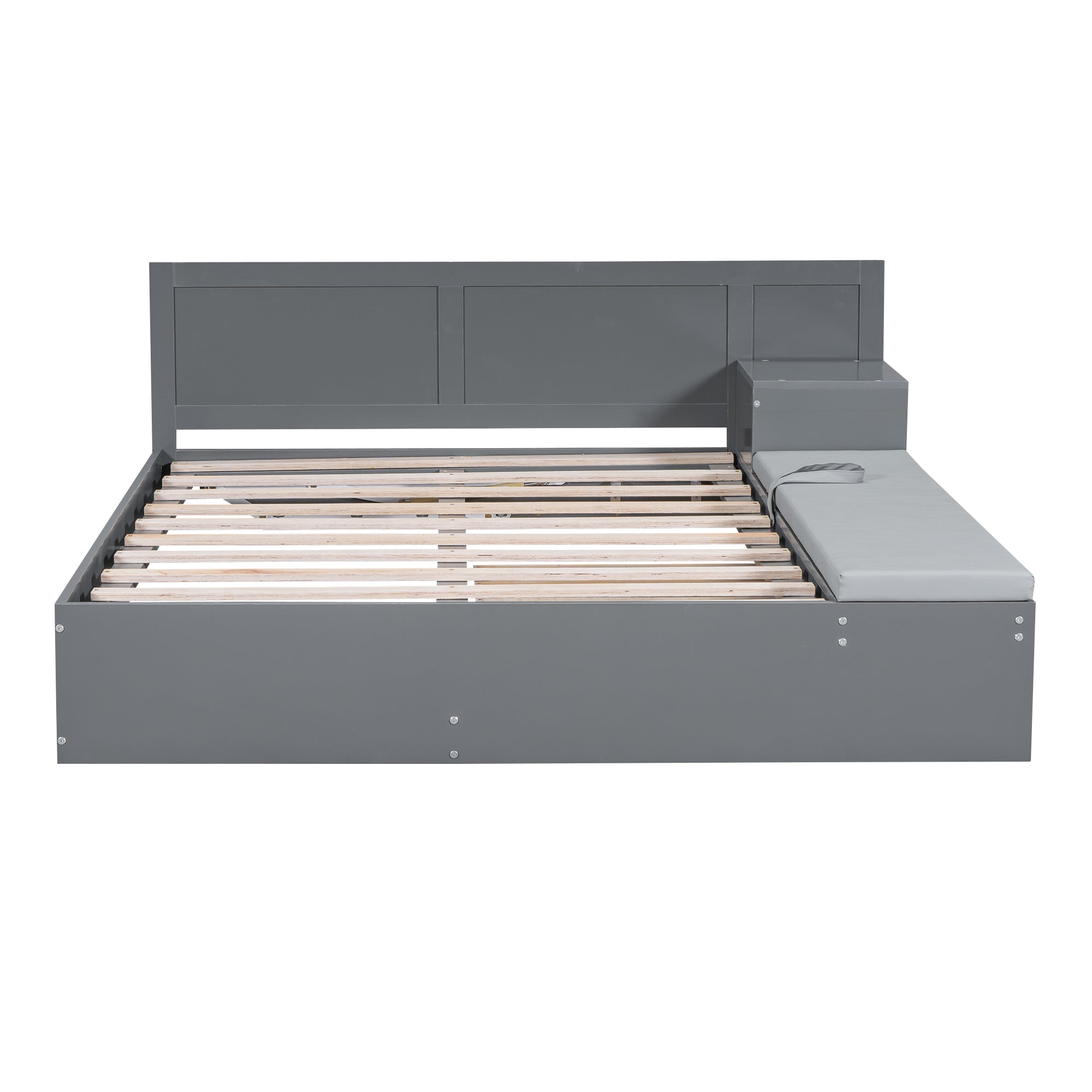 Full Size Wood Storage Hydraulic Platform Bed with Twin Size Trundle, Side Table and Lounge, Gray - Atlantic Fine Furniture Melbourne FL