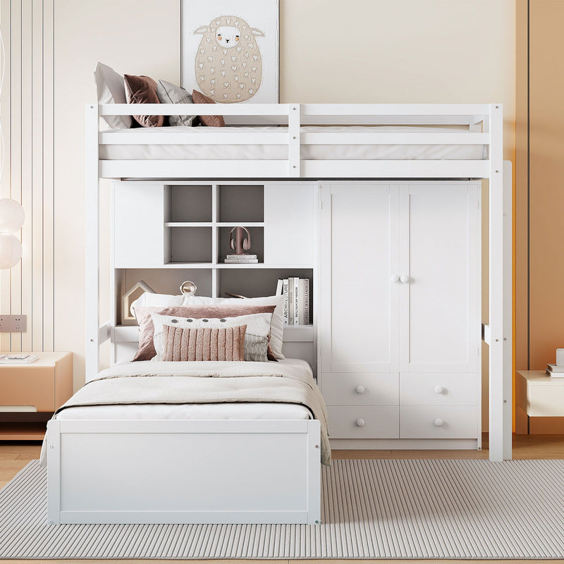 Bunk Bed With Drawers, Wardrobe, Storage Shelves And Hydraulic