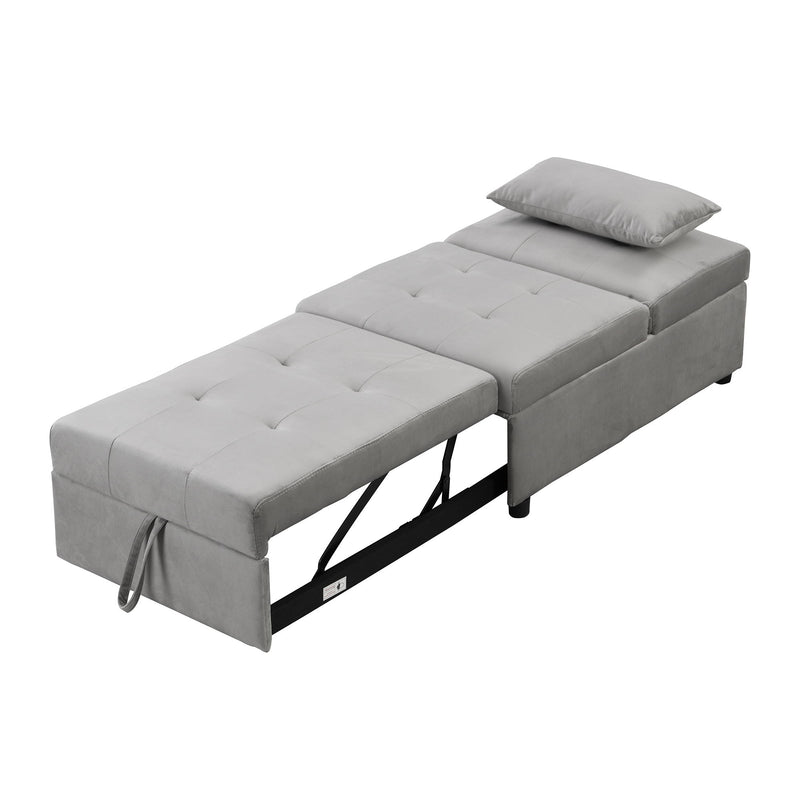 Folding Ottoman Sofa Bed - Gray Fabric