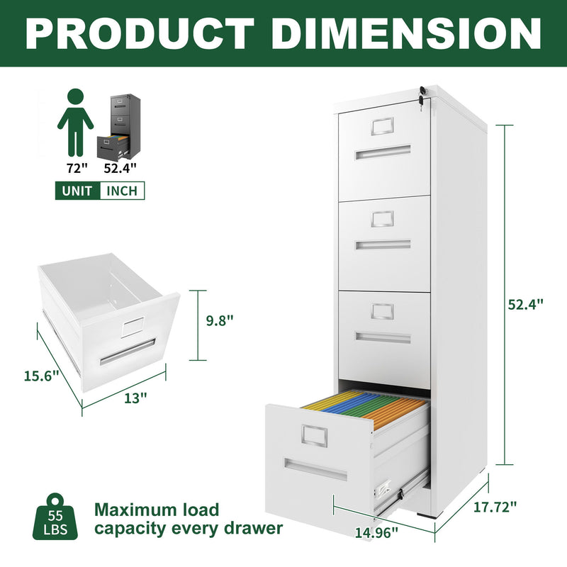 Premium Drawer File Cabinet With Lock, Metal Vertical Design, A4 Legal / Letter Size