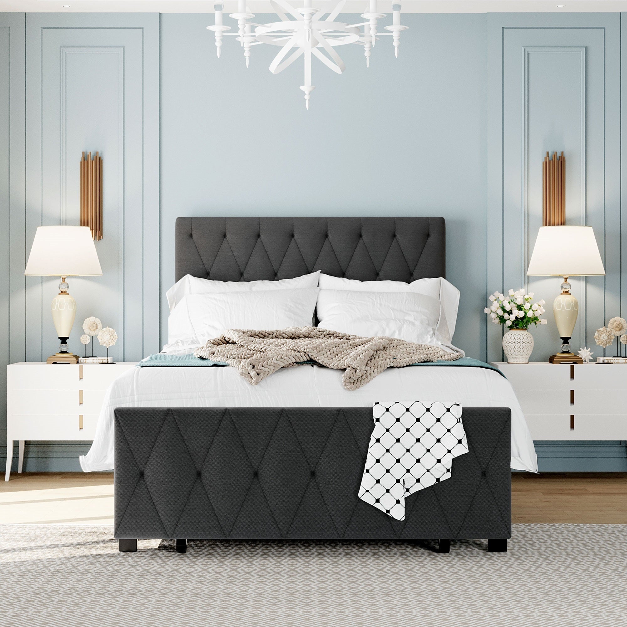 Twin Size Storage Bed Metal Platform Bed with a Big Drawer - Gray - Atlantic Fine Furniture Melbourne FL