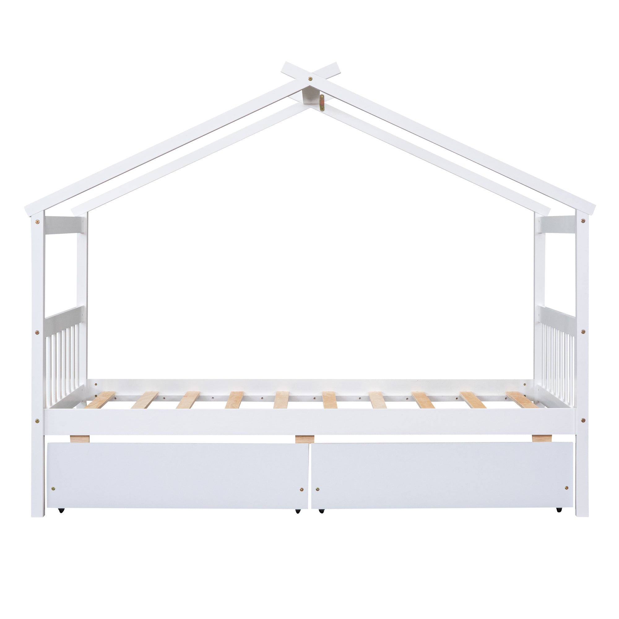 Twin Size Wooden House Bed with Drawers, White - Atlantic Fine Furniture Melbourne FL