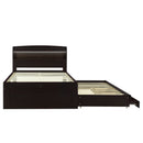 Full XL Size Platform Bed with Storage LED Headboard, Charging Station, Twin Size Trundle and 2 Drawers, Dark Brown