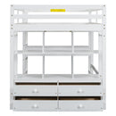 Full Size Loft Bed With Built In Desk, 2 Drawers, Storage Shelves - White