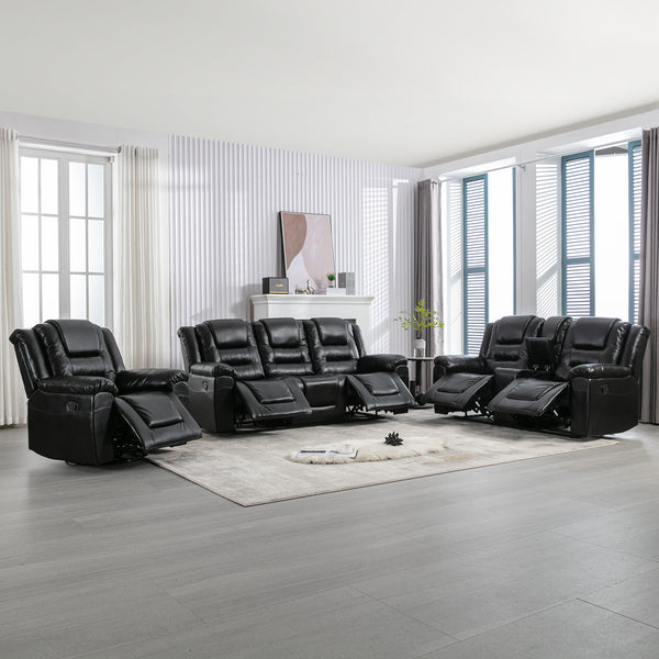 Home Theater Recliner Set Manual Recliner Chair with Wide Armrest, Two Built-in Cup Holders for Living Room,Bedroom, Black(Old SKU:SG000760AAB)