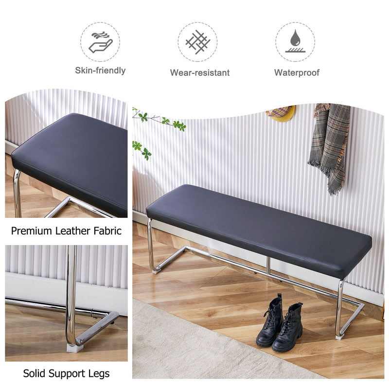 Shoe Changing Bench With Silver Metal Legs For Versatile Use - Black