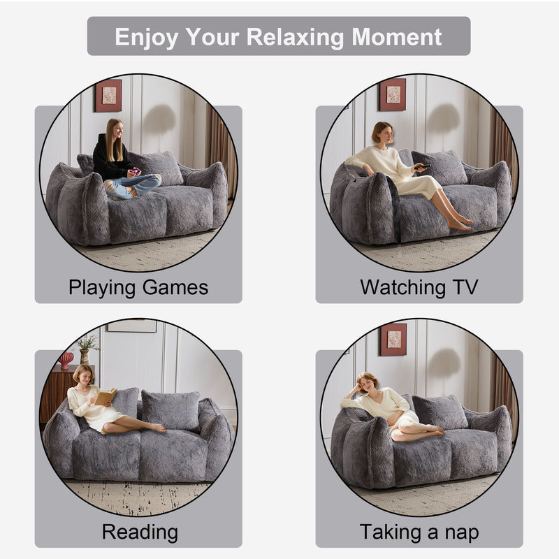 Giant Bean Bag Couch, Ultra Soft Fluffy Loveseat For Living Room Reading Chair With Pillows - Gray