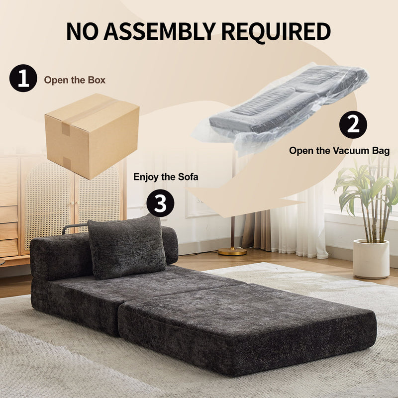 Convertible Floor Sofa Bed With Fixed Shape Frame For Living Room - Black
