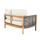 2 Pieces Outdoor Acacia Furniture Set, Woven Rope Outdoor Patio Loveseat, 2 Seat Deep Seating Group With Cushions And Coffee Table For Porch - Teak / Gray / Beige