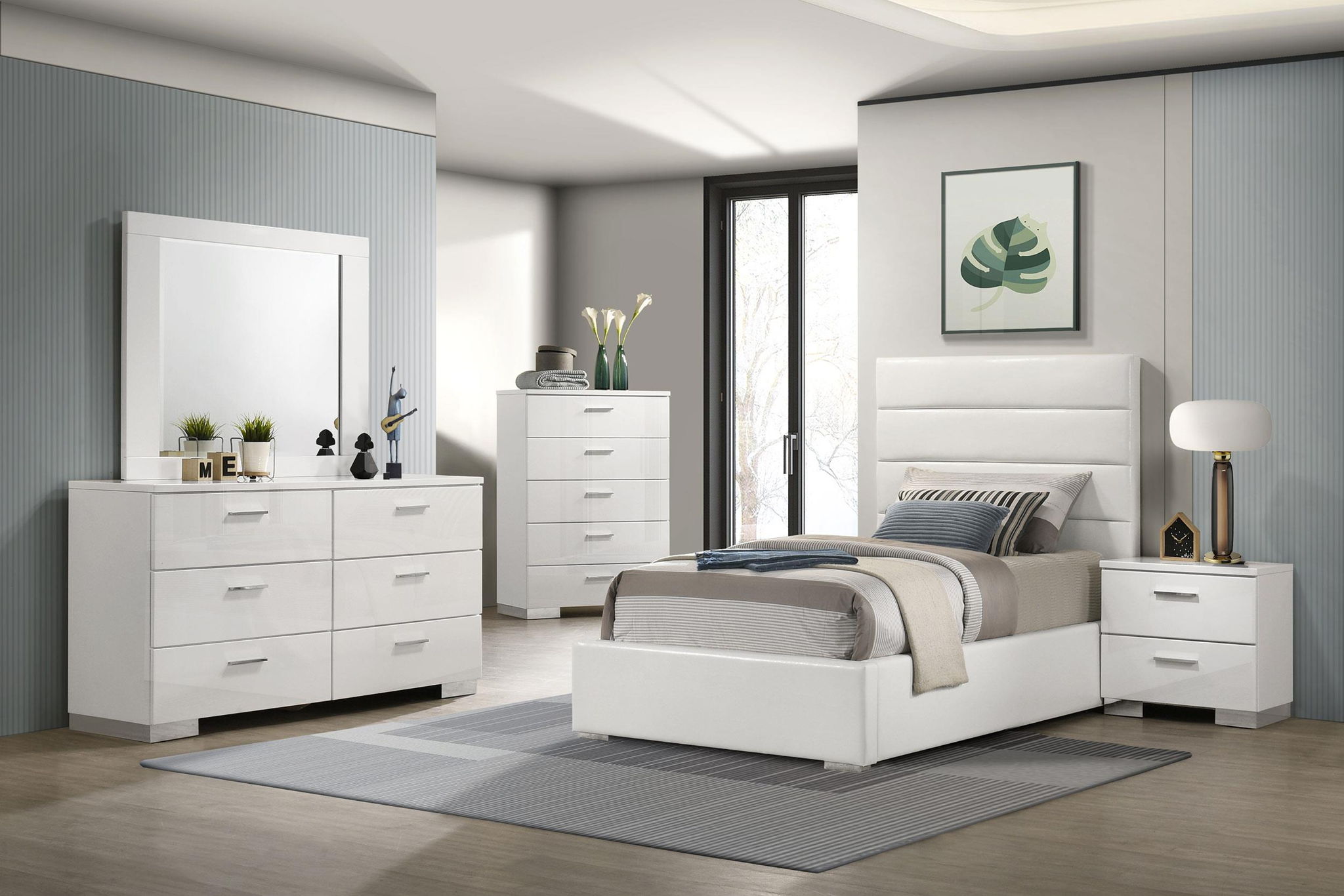 Felicity 5-piece Twin Bedroom Set White High Gloss