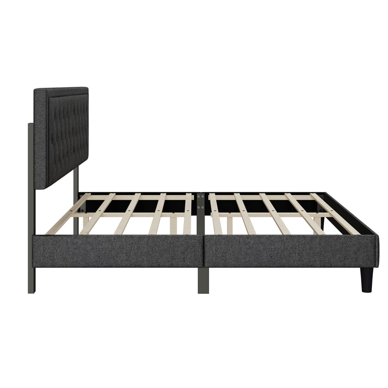 King size Panel Bed Frame with Adjustable Button-Tufted Headboard for Bedroom/Linen Upholstered/Wood Slat Support/Easy Assembly,Dark Grey