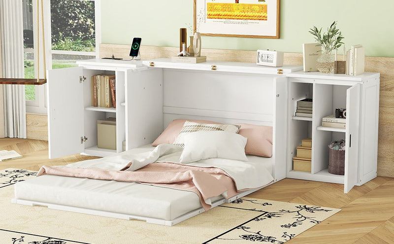 Murphy Bed With Shelves, Cabinets And USB Ports