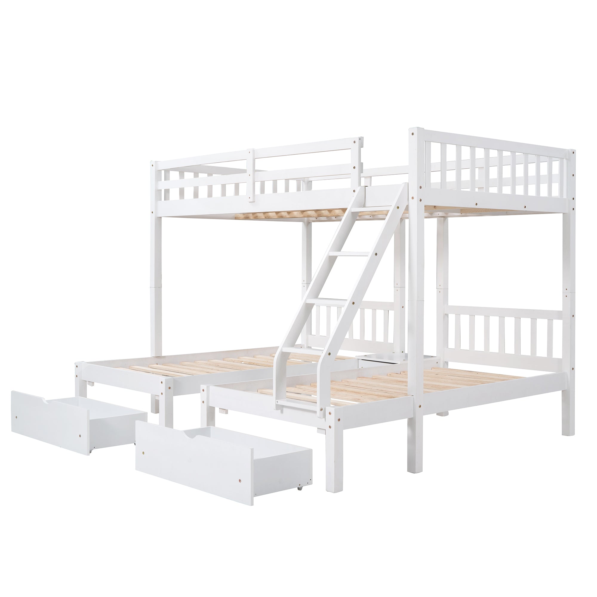 Full Over Twin & Twin Bunk Bed, Wood Triple Bunk Bed with Drawers and Guardrails, White (OLD SKU: LP000143AAK)