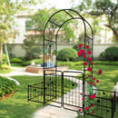 Metal Garden Arch With Gate Wide High Climbing Plants Support Rose Arch Outdoor - Black