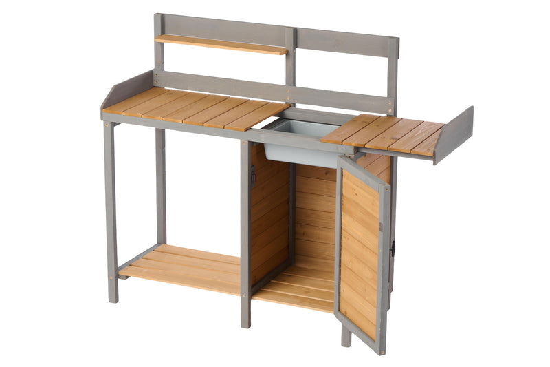 Outdoor Potting - Bench, Workstation Table With Cabinet For Backyard Garden Supplies - Brown / Gray