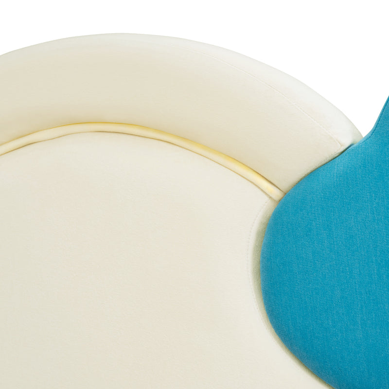 Full Size Upholstered Platform Bed with Cloud-Shaped Headboard and Embedded Light Stripe, Velvet, Beige