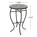 Outdoor Side Table With Tile Mosaic Table Top - Black