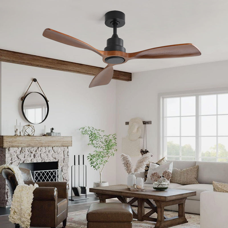 48" Ceiling Fan Without Light, 3 Solid Wood Blades Outdoor Ceiling Fan 6 - Speed Reversible DC Motor For Living Room - Black