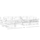 Modern Sectional Sofa With Ottoman, Round Bolster Armrests, Waist And Throw Pillows