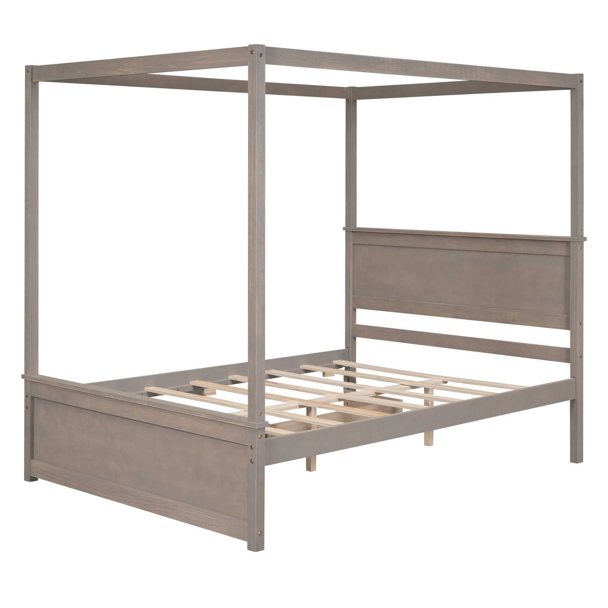 Wood Canopy Bed with two Drawers, Full Size Canopy Platform bed With Support Slats .No Box Spring Needed, Brushed Light Brown - Atlantic Fine Furniture Melbourne FL