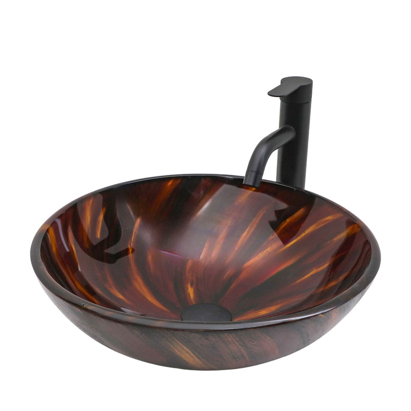 Vessel Bathroom Sink With Pop Up Drain, Round Bowl Design For Bathrooms - Brown