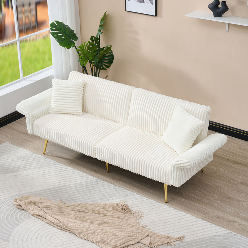 Luxury Corduroy Foldable Double Sofa Bed With Folding Armrests