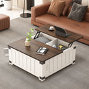 Farmhouse Style Lift Top Coffee Table With Storage And Charging Station - White Wood