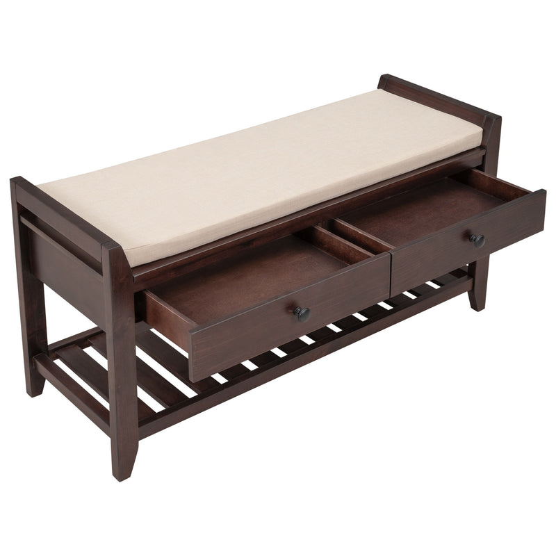 Multipurpose Entryway Shoe Rack With Cushioned Seat And Drawers