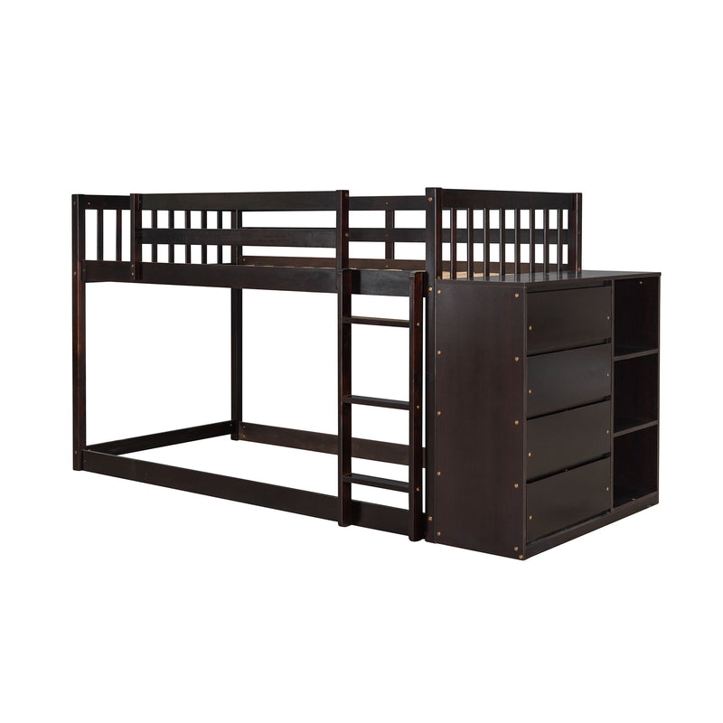 Twin Over Twin Bunk Bed With 4 Drawers And 3 Shelves