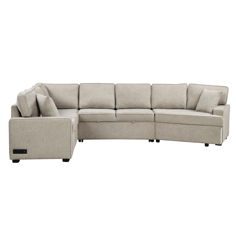 L-Shaped Sofa Sectional Sofa Couch Pull-Out Sofa Bed With Charging Devices And Cup Holders For Living Room