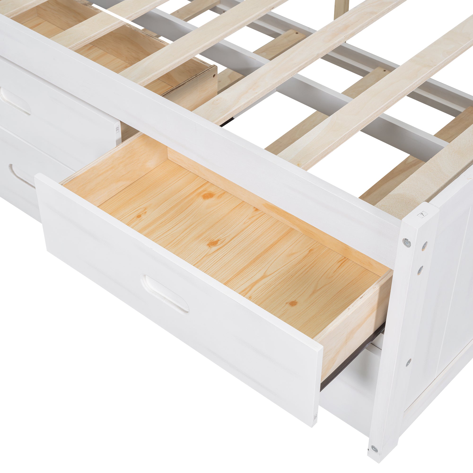 Full Size Platform Bed with Storage Headboard, Charging Station, Twin Size Trundle and 3 Drawers, Antique White - Atlantic Fine Furniture Melbourne FL
