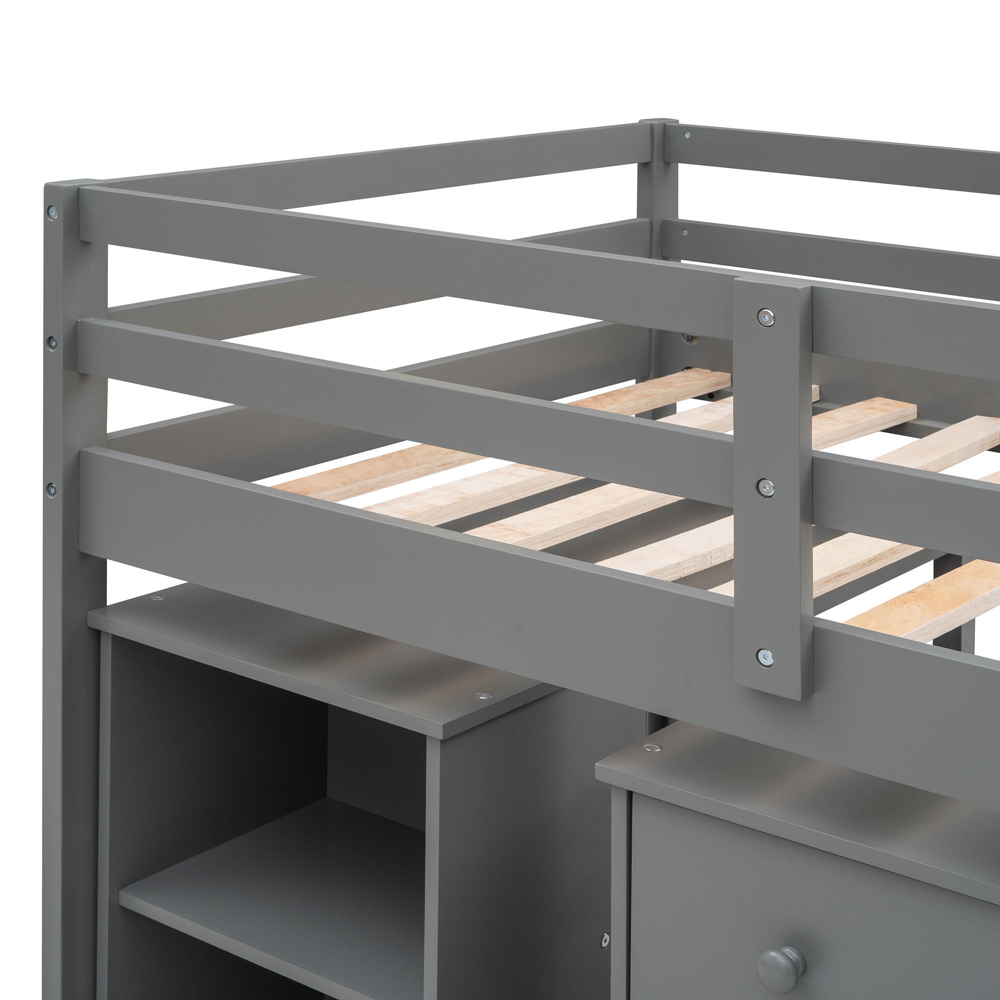 Low Study Twin Loft Bed with Cabinet and Rolling Portable Desk - Gray (OLD SKU :LP000113AAE) - Atlantic Fine Furniture Melbourne FL