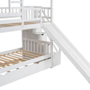 House Bunk Bed With Trundle, Storage Staircase, Roof And Window Design