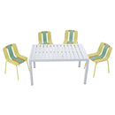 4 Piece Set Of Modern Striped Color- Blocking Single Chairs With Long Table