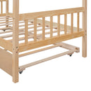 Twin Size Wooden House Bed with Twin Size Trundle, Natural