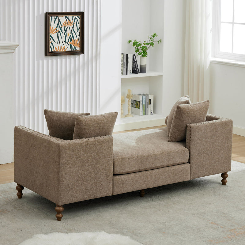 Upholstered Chaise Lounge Indoor With Nailheads, Sleeper Sofa Couch With 4 Throw Pillows & 2 Bolsters, Daybed With Rubberwood Legs