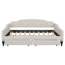 Full Size Upholstered Tufted Daybed with Two Drawers, Beige