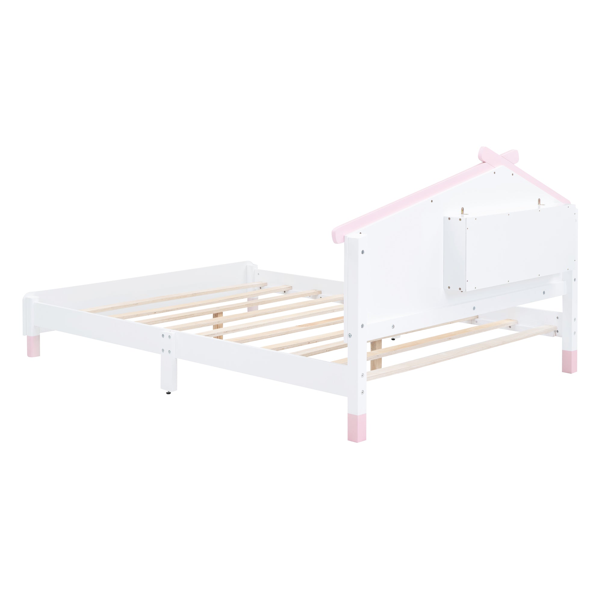 Full Size Wood Platform Bed with House-shaped Headboard and Motion Activated Night Lights (White+Pink) - Atlantic Fine Furniture Melbourne FL
