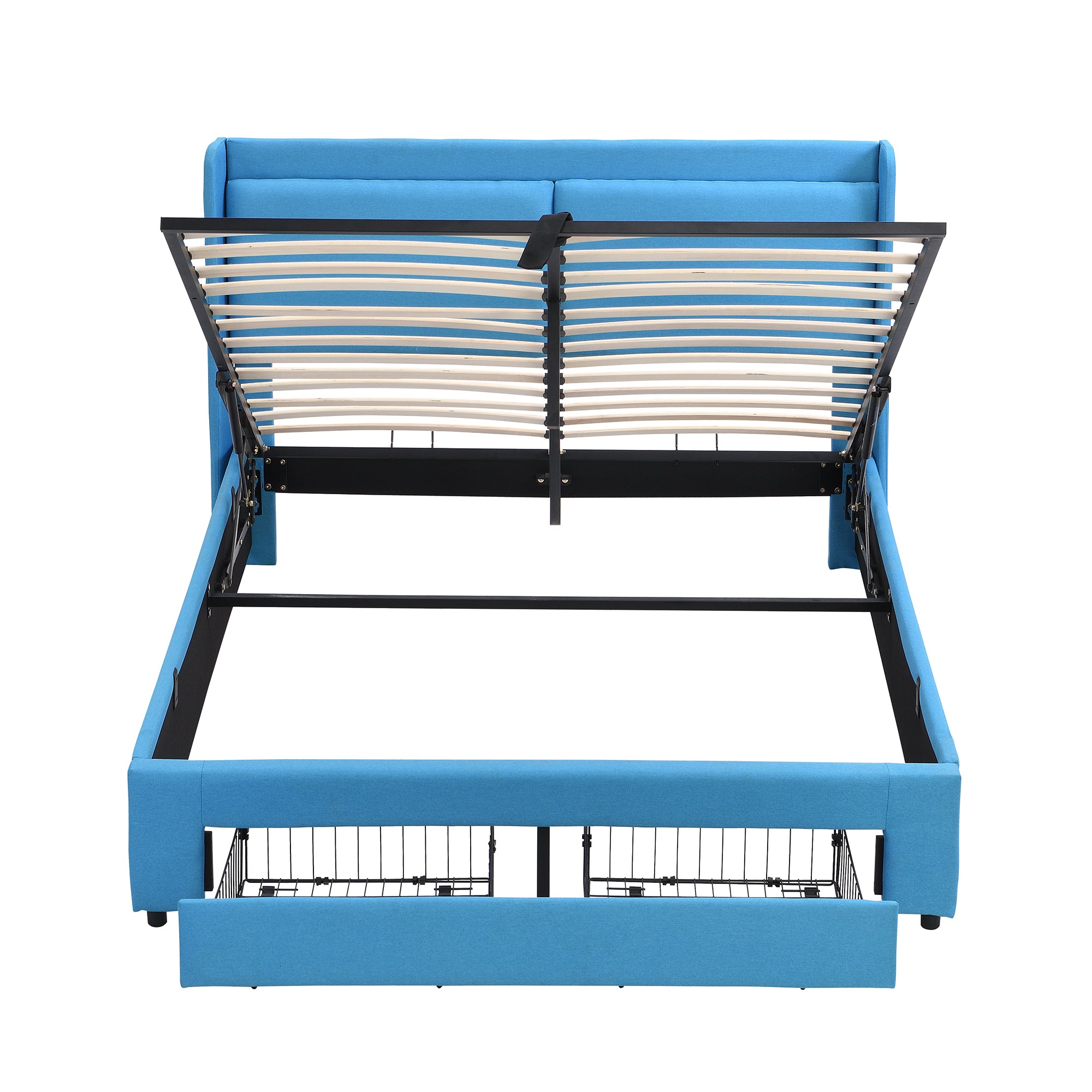 Queen Size Storage Upholstered Hydraulic Platform Bed with 2 Drawers, Blue - Atlantic Fine Furniture Melbourne FL
