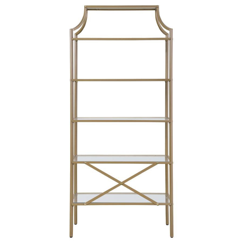 Serena - 5-Shelf Glass Bookshelf - Gold